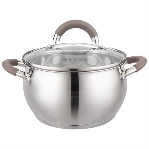 Кастрюля agness со стекл. крышкой 2,4 л. 18x10.5 см цвет: кофейный - фото 396679