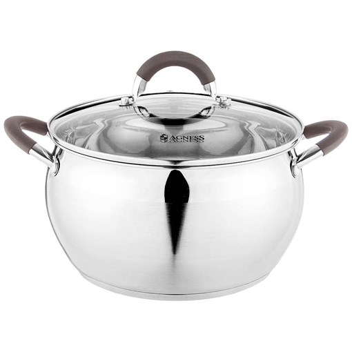 Кастрюля agness со стекл. крышкой 6,2 л. 24x13.5 см цвет: кофейный - фото 396687