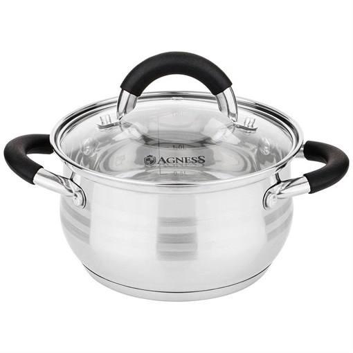 Кастрюля agness со стекл. крышкой 1,7 л. 16*9,5 см - фото 396698