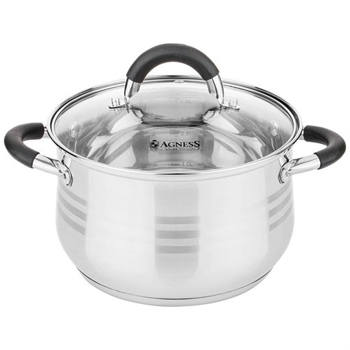Кастрюля agness со стекл. крышкой 2,6 л. 18*11,5 см - фото 396701