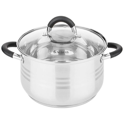 Кастрюля agness со стекл. крышкой 5,5 л. 24*13,5 см - фото 396710