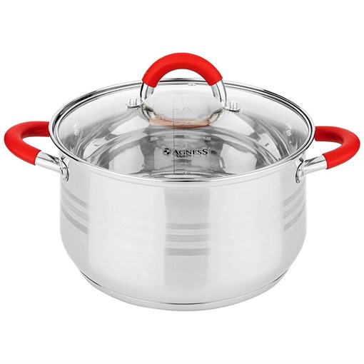 Кастрюля agness со стекл. крышкой 5,5 л. 24*13,5 см - фото 396729