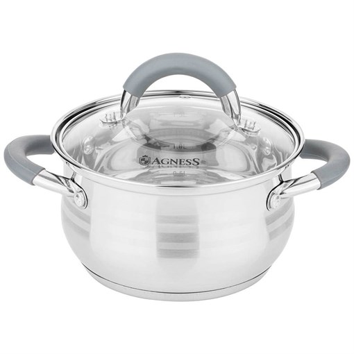 Кастрюля agness со стекл. крышкой 2,6 л. 18*11,5 см - фото 396743