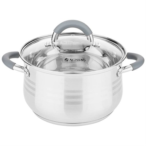Кастрюля agness со стекл. крышкой 3,5 л. 20*12,5 см - фото 396746