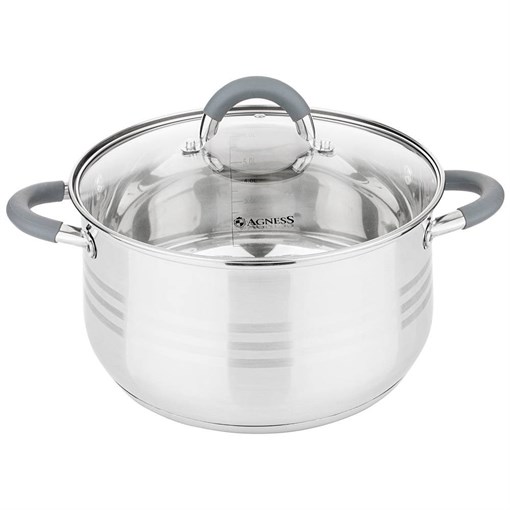 Кастрюля agness со стекл. крышкой 5,5 л. 24*13,5 см - фото 396752