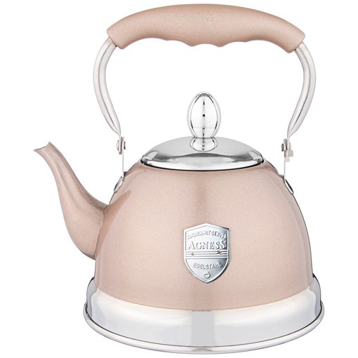 Чайник agness с фильтром, 1,2 л c индукцион. капсульным дном и складывающейся ручкой цвет: шампань - фото 396800