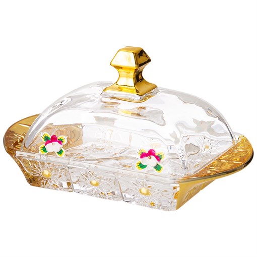 Масленка "Lefard gold glass" 17,5*10,5 см H=9 см + нож - фото 397135