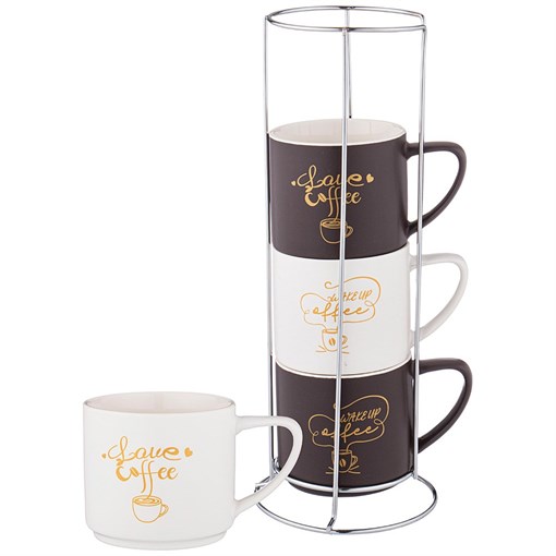 Набор кружек lefard кофемания на мет. стойке. 4кружки, 370 мл - фото 398248