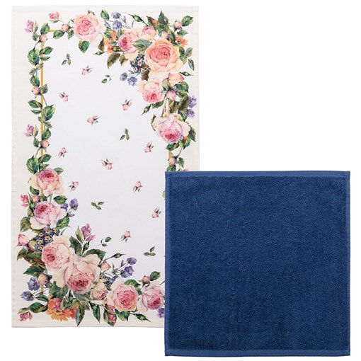 Набор полотенец из 2-шт "Винтаж" 40х70 см /35х35 см ,крем+синий, 100% хлопок,твил/махра - фото 398451