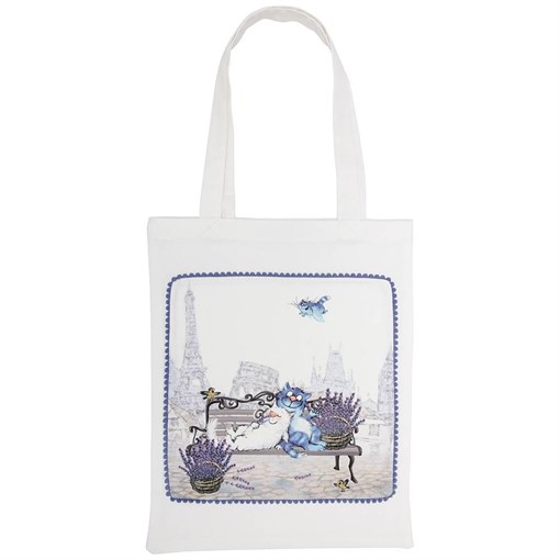 Сумка "Синие коты. париж",30х40 см ,белый, 100% хлопок,твил - фото 398456
