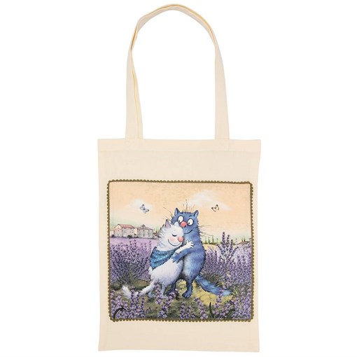 Сумка "Синие коты.лаванда",30х40 см ,крем, 100% хлопок,твил - фото 398458
