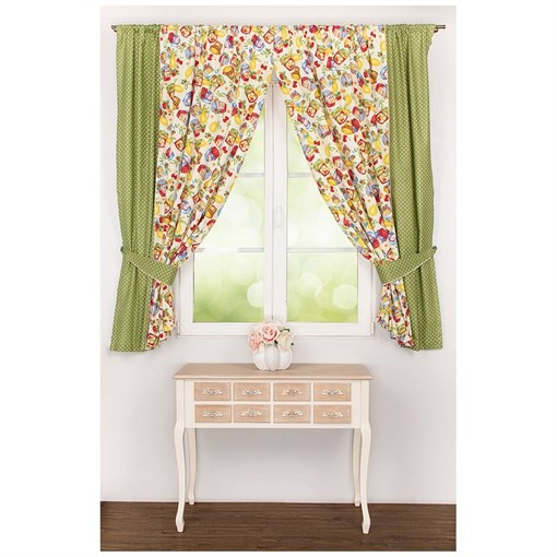 Комплект штор кухонных из 2х шт "Джем", 145х180 см , 100% хлопок шампань+салатовый - фото 398462