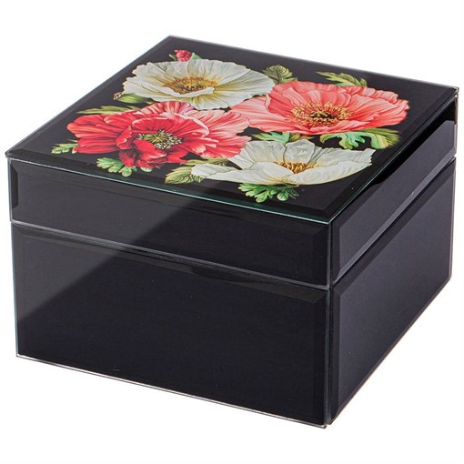 Шкатулка коллекция "Маки" цвет:черный лак 12,5*12,5*8 см - фото 399046