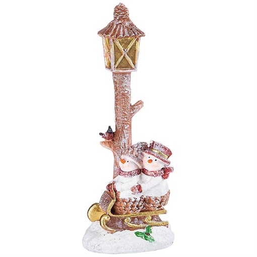 Фигурка декоративная "Снеговики два на санках у столба" - фото 399244