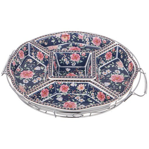 Менажница 5-секций на металл. подставке lefard "Grace" 30 см синяя - фото 399541