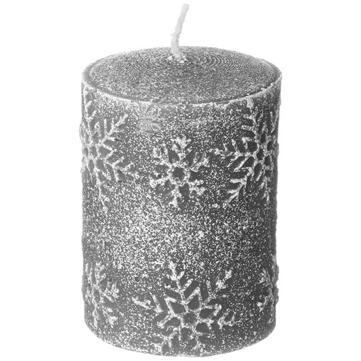 Свеча bronco столбик "Снежинки" серая 6*8 см - фото 399583