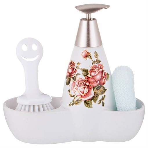 Дозатор для моющего средства "Корейская роза" 500 мл + губка и щетка 20*9*18 см - фото 399965
