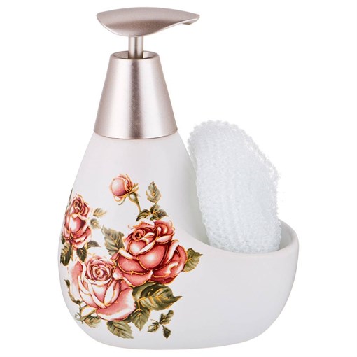Дозатор для моющего средства "Корейская роза" 350 мл 11*9 см H=16 см + губка - фото 399967