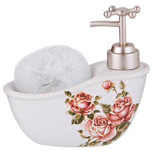 Дозатор для моющего средства "Корейская роза" 300 мл + губка 15*7*15 см - фото 399969