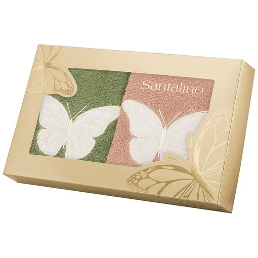 Набор полотенец из 2х шт "Бархатница",50х30 см ,35х35 см , махра,зелёный+беж,100% х\б - фото 400135