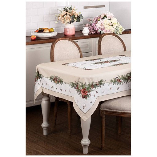 Скатерть "Celebration" 160х220 см ,бежевый,100% хлопок с пропиткой,твил,горох - фото 400195