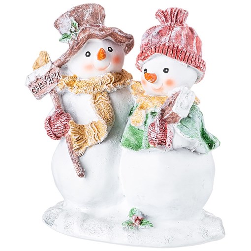 Фигурка декоративная "Снеговички с табличкой"снегири" H=16 см - фото 400592
