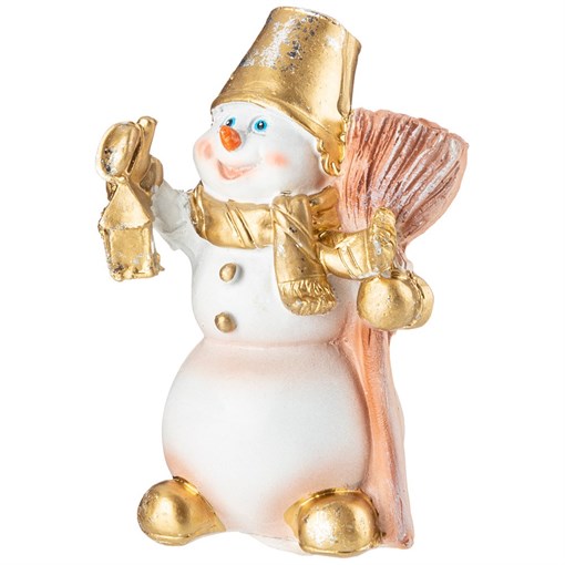Фигурка декоративная "Снеговичок с метлой и фонариком" - фото 400626
