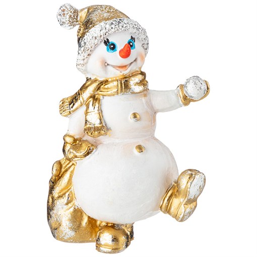 Фигурка декоративная "Снеговичок с мешком подарков и снежком" - фото 400627