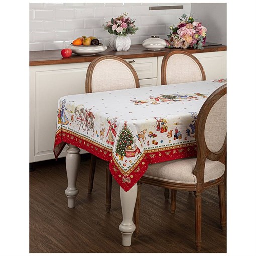 Скатерть "С новым годом" 160х220 см ,красный,100% хлопок,твил с пропиткой - фото 401195