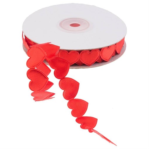 Лента атласная объёмные сердца, красная, шир 1,8 см , боб 10,5м - фото 402170