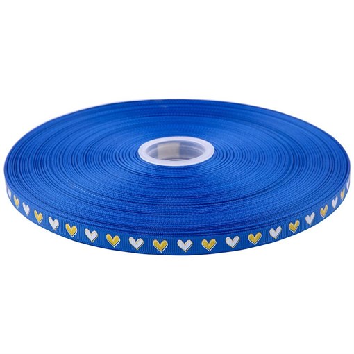 Лента репсовая с сердечками синяя W=1 см , L=91,4м - фото 402173