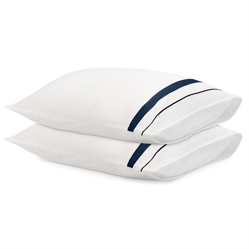 Набор из двух наволочек из сатина белого цвета с темно-синим кантом из коллекции Essential, 50х70 см - фото 403557