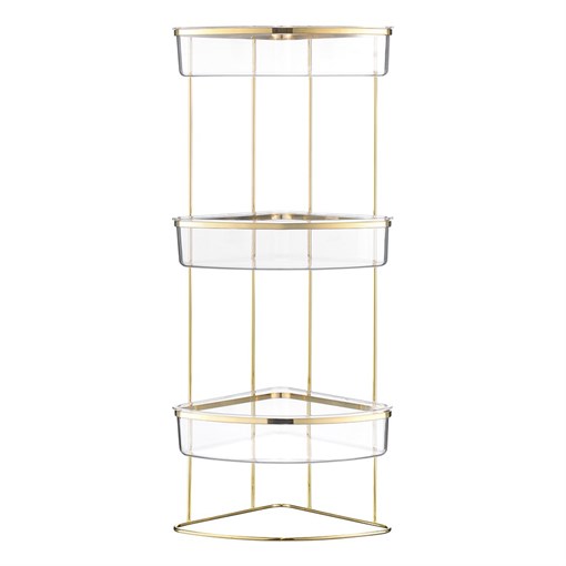 Полка напольная трехъярусная угловая Siv, золотистая - фото 404427