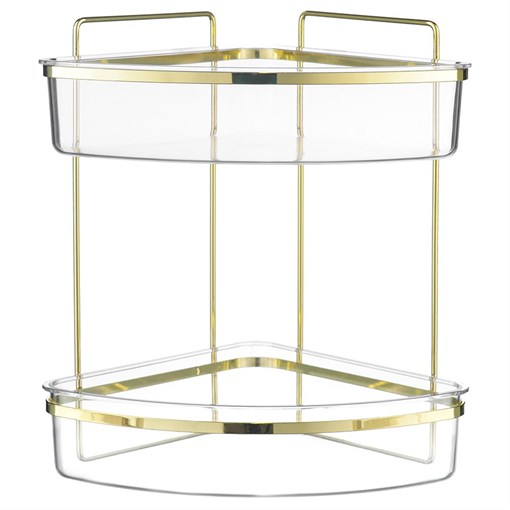 Полка для душа настенная двухъярусная угловая Siv, золотистая - фото 404511