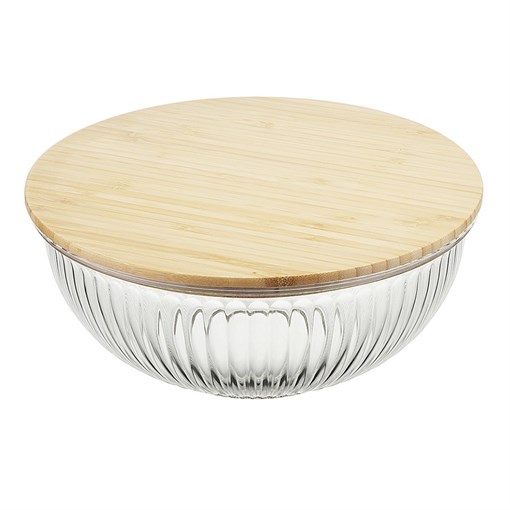 Чаша стеклянная с бамбуковой крышкой, 2 л - фото 406997
