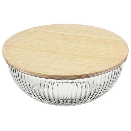 Чаша стеклянная с бамбуковой крышкой, 3,5 л - фото 407007