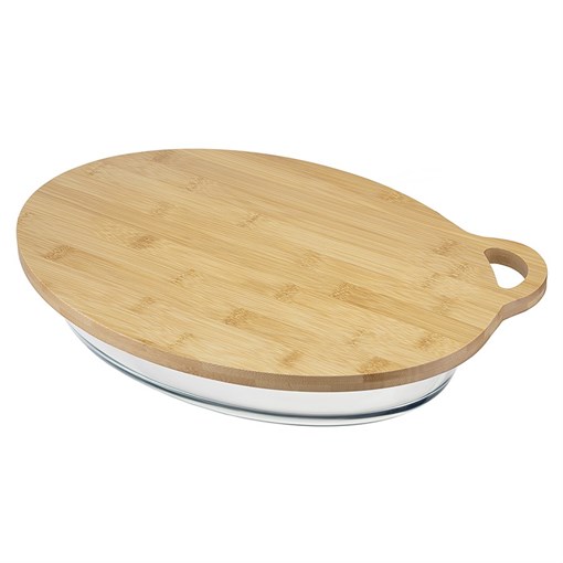 Форма для выпечки стеклянная с бамбуковой крышкой-подносом, 3,2 л - фото 407033