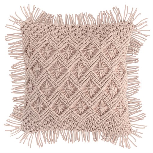 Чехол на подушку макраме с бахромой цвета пыльной розы из коллекции Ethnic, 45х45 см - фото 407841