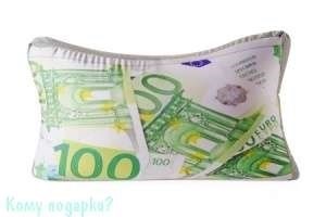 Подушка  объемная "100 Евро", 38х23х12 см - фото 41811