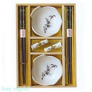 Набор для суши на 2 персоны, белый, рисунок - бамбук - фото 50237