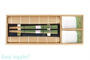 Подарочный набор для суши на 2 персоны в упаковке из бамбука, зелёный - фото 50247