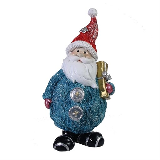 Фигура декоративная Дед Мороз с подарком цвет: голубой с красным колпаком L7W6H16.5см - фото 69324