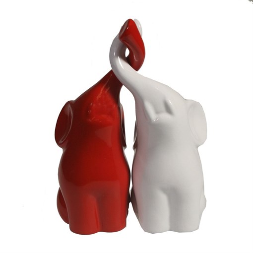 Фигура декоративная Пара слонов цвет: красный+белый глянец L6.5W12H16см - фото 69631
