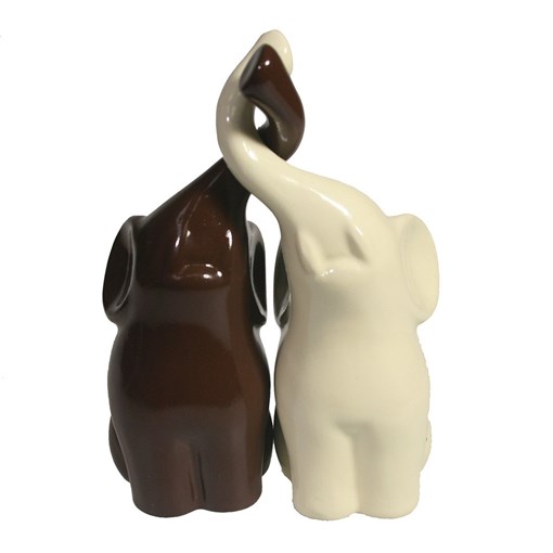 Фигура декоративная Пара слонов цвет: молочный+шоколад глянец L6.5W12H16см - фото 69632