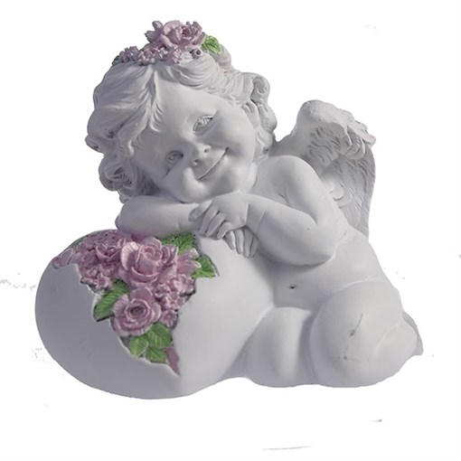 Фигурка декоративная Ангел Сердце роз цвет: белый L15W9H13см - фото 69804