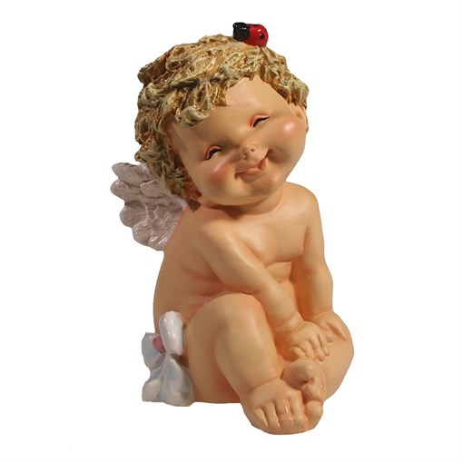 Фигура декоративная Ангелочек с божьей коровкой L10W9H15см - фото 69810