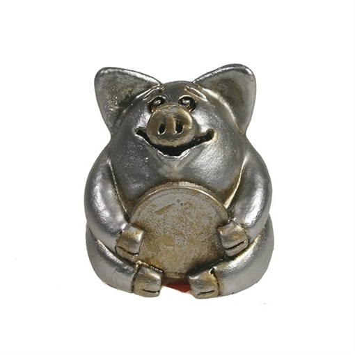 Фигура декоративная Свинка рубль бережет серебристая L4.5W5H5см - фото 69885