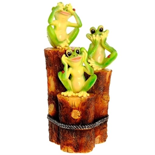 Фигура декоративная садовая Три лягушки на пеньках L23 W15 H45 см - фото 88419