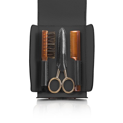 Набор для усов и бороды: в черном чехле щетка, расческа и ножницы Mondial SV-075-BAF-N - фото 99560