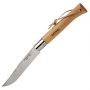 Нож Опинель (Opinel) №13, нержавеющая сталь, рукоять из бука, кожаный темляк, картонная коробка